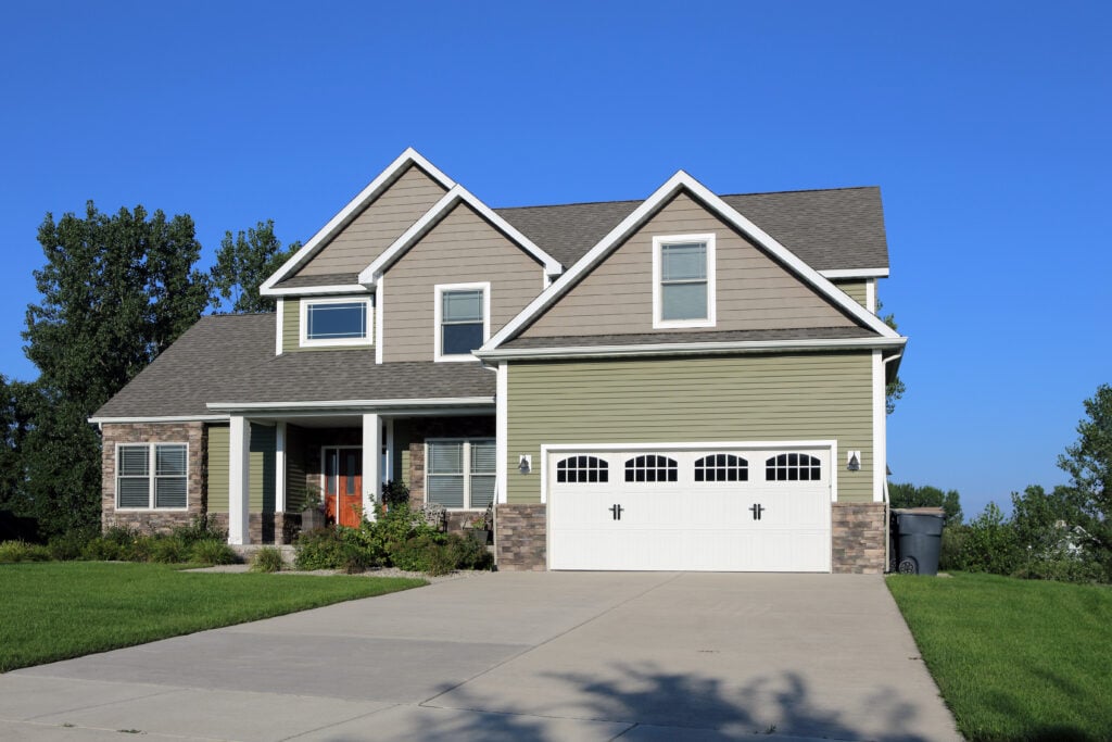 house siding colors Modern style suburban home view from the street