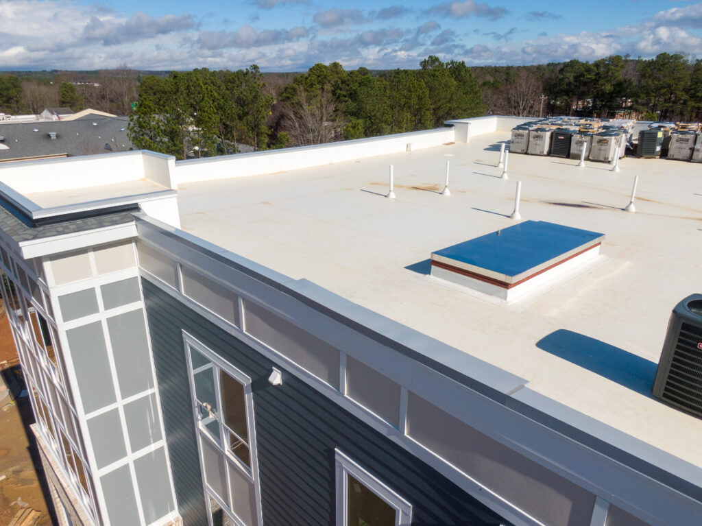 flat roof replacement cost Drone Photos of New TPO Residential Roofing & HVAC.