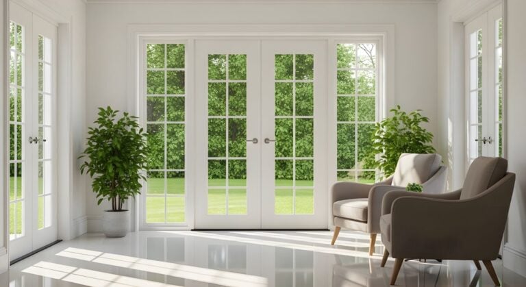 French doors leading to a yard