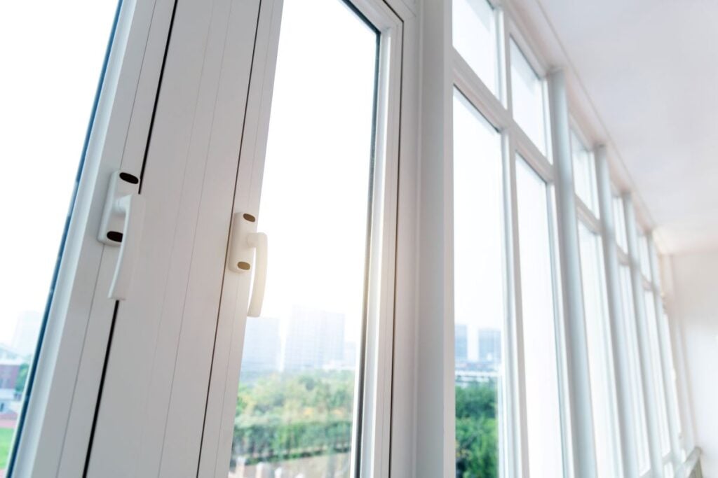 white vinyl windows closeup inside house