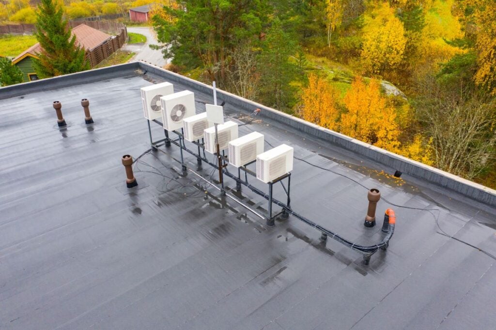 tpo membrane roof black EPDM autumn time