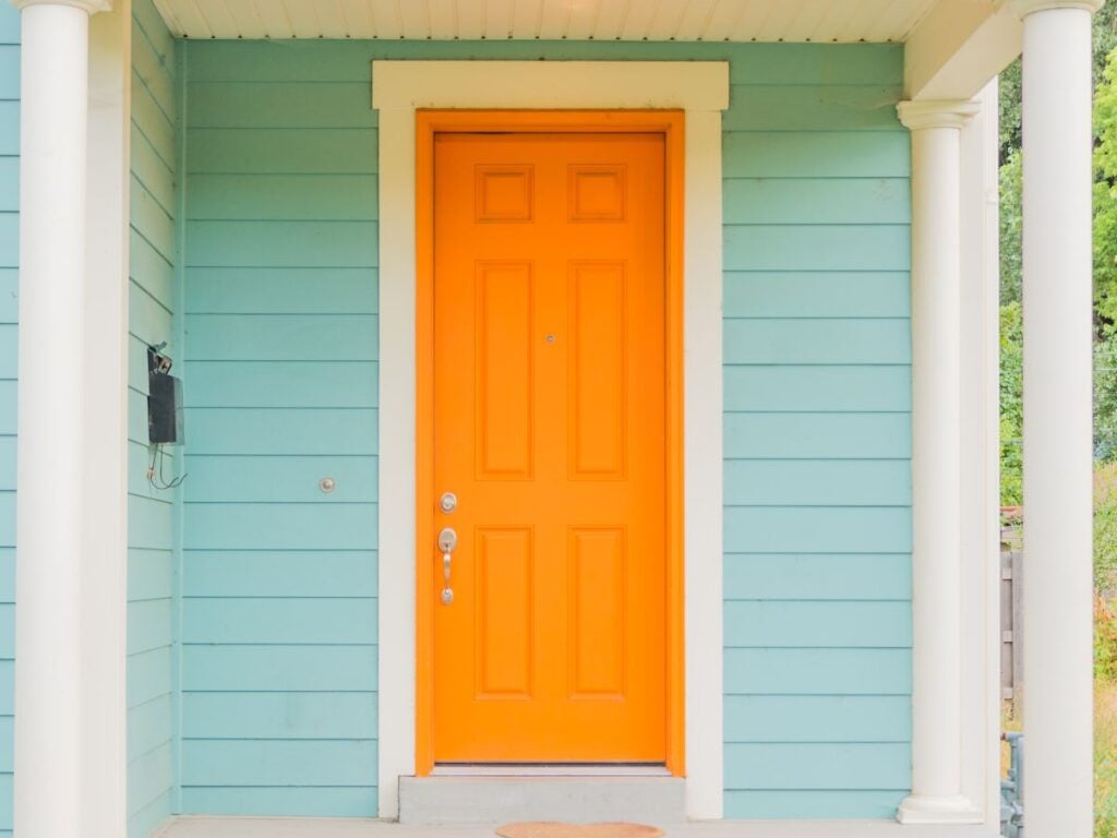 front door colors orange door blue siding
