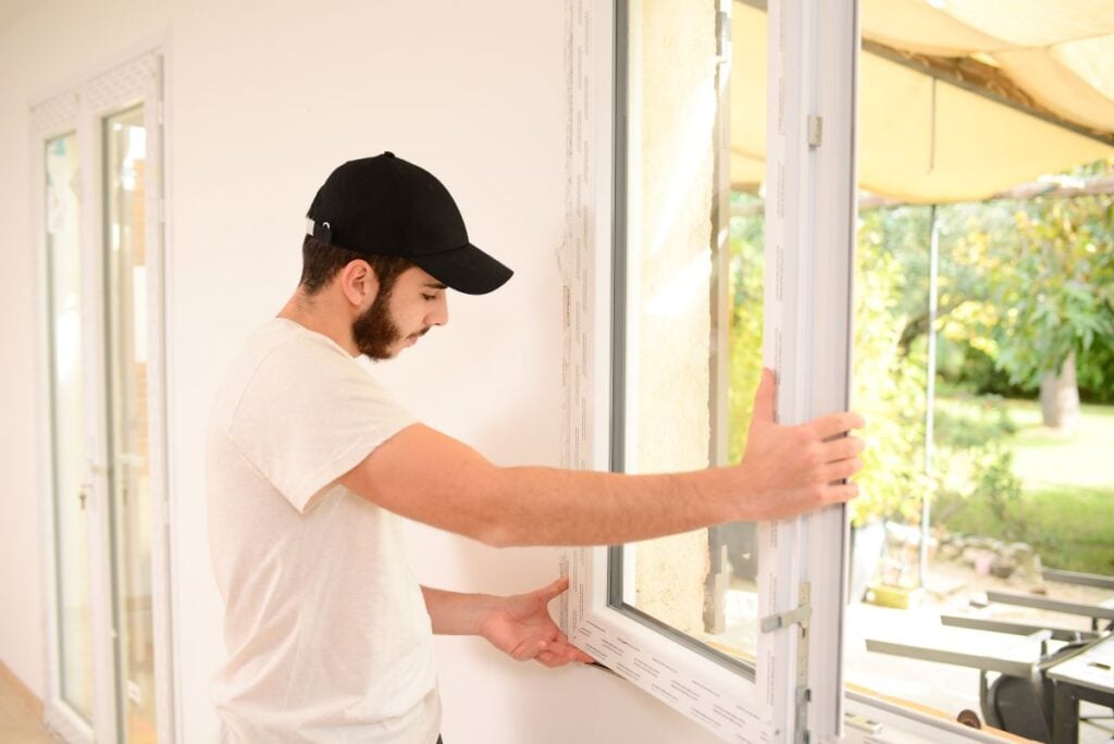 insulated windows worker installing new white window