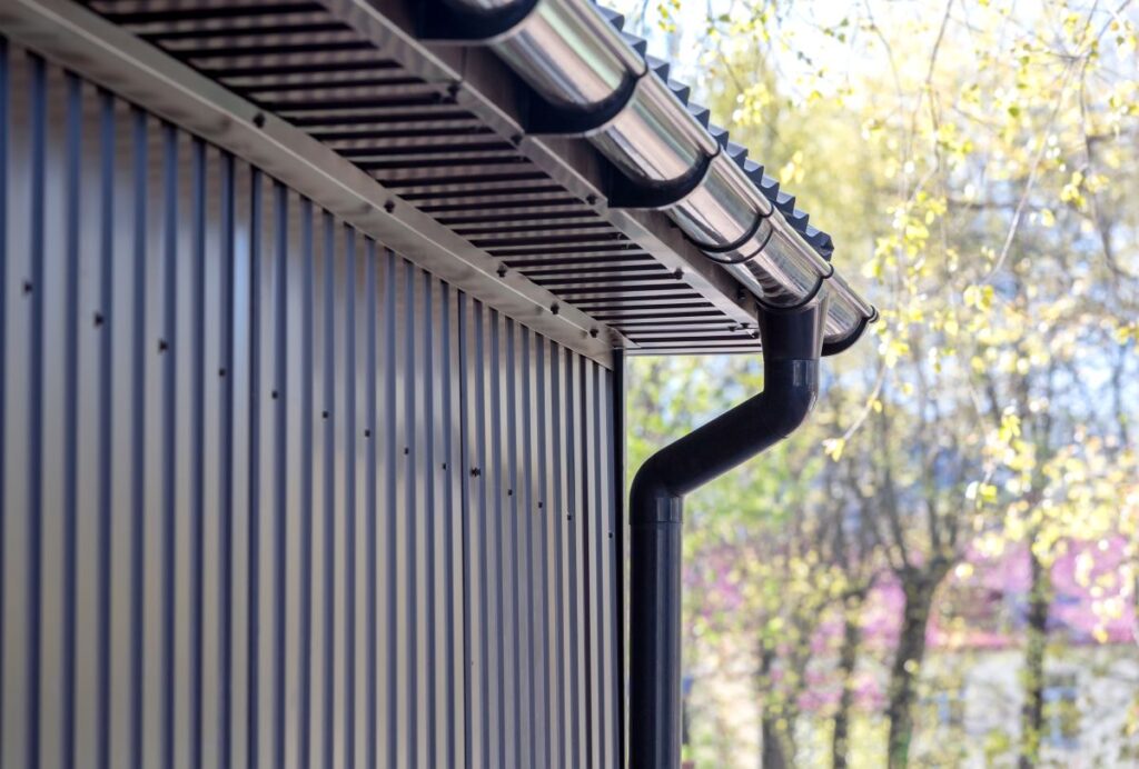 A house with a dark metal siding
