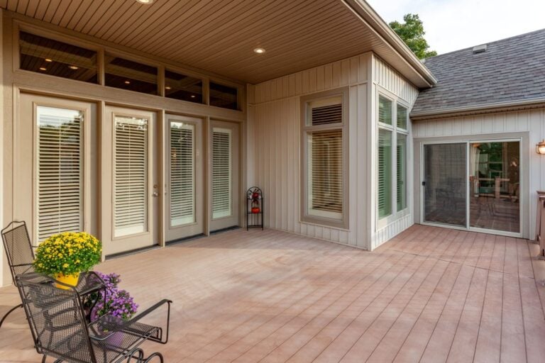 Back patio with wooden deck