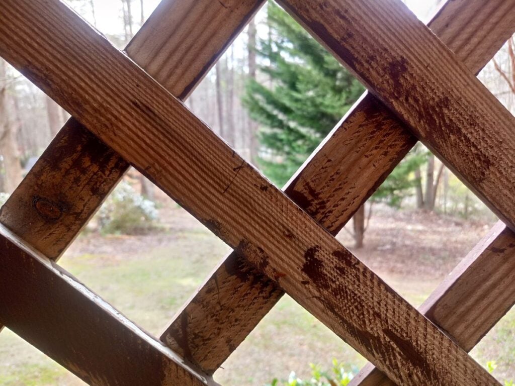 Closeup of wooden deck skirting under a house
