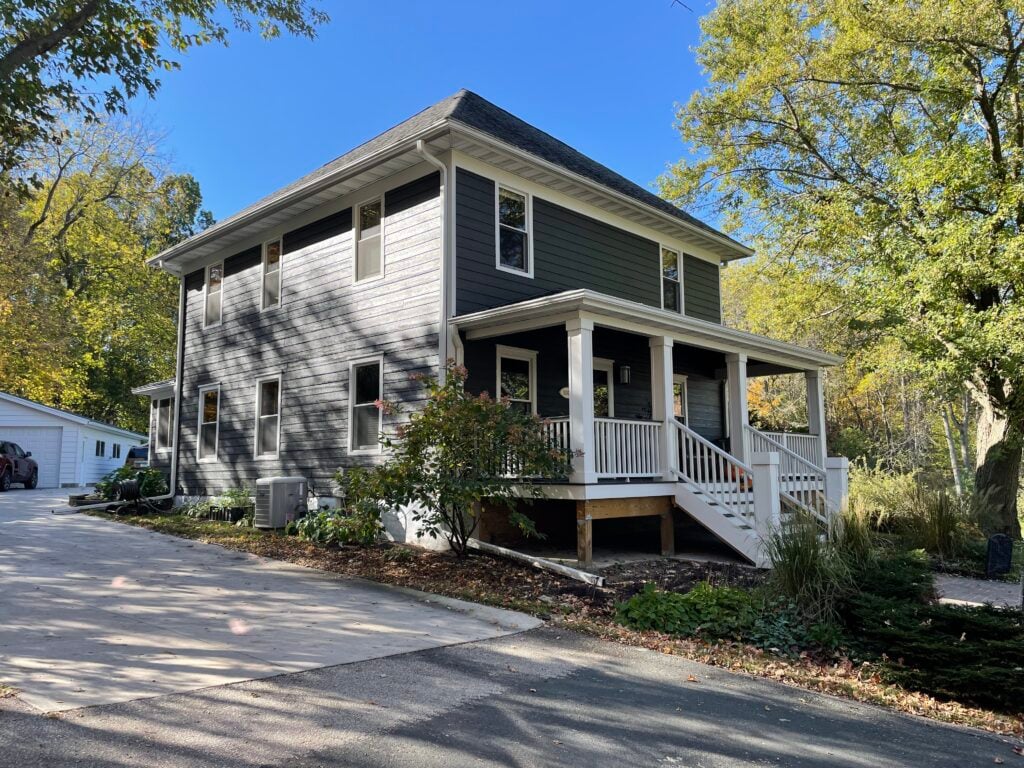 A house with a newly built deck and patio