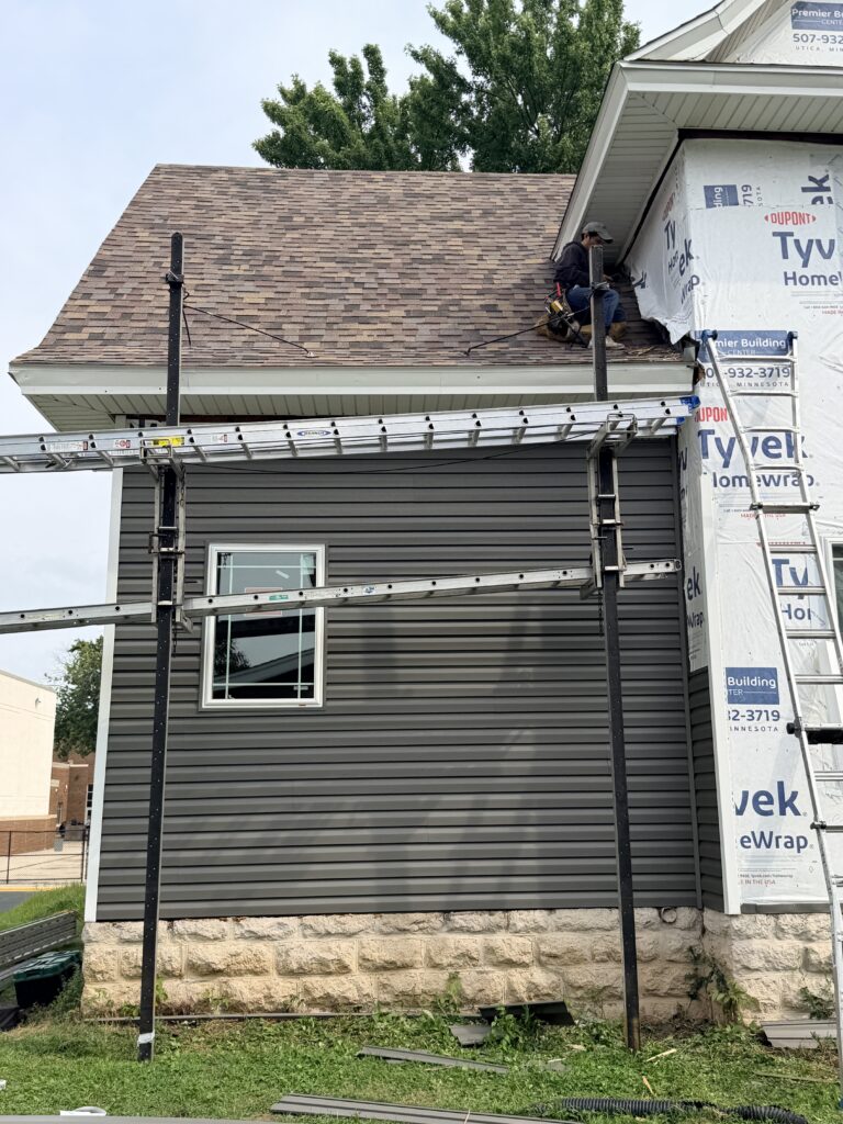 Steel siding on a house in St. Charles minnesota
